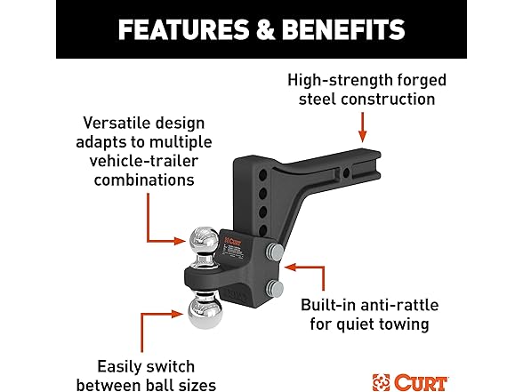 CURT 45935 Adjustable Trailer Hitch Ball Mount