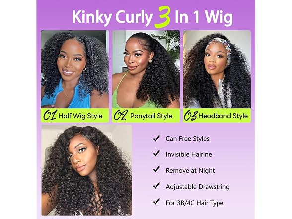 20 | Inch Kinky Curly Half Wig