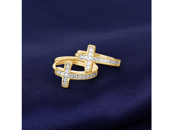 14K Gold Plated Cross Huggie Earring