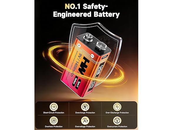 Rechargeable 9V Batteries 4 Pack