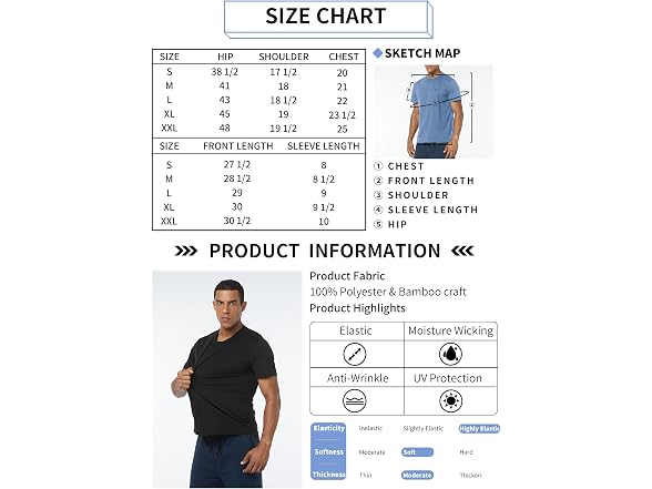 Diorlv Men (XXL) T-Shirt Wrinkle-Resistant Way Tee
