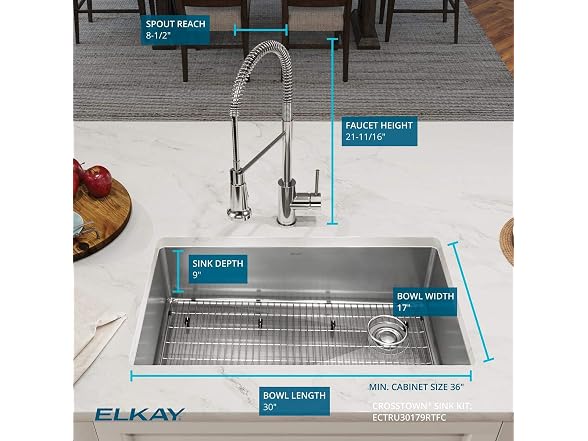 Elkay Crosstown 18 Gauge SS 31.5" Sink Kit w Faucet