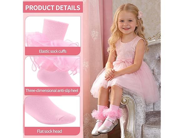 Jspupifip 4 Pairs Girls Big Ruffle Socks