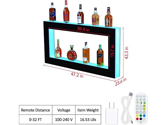 48'' LED Lighted Liquor Bottle Shelf, 2 Tier