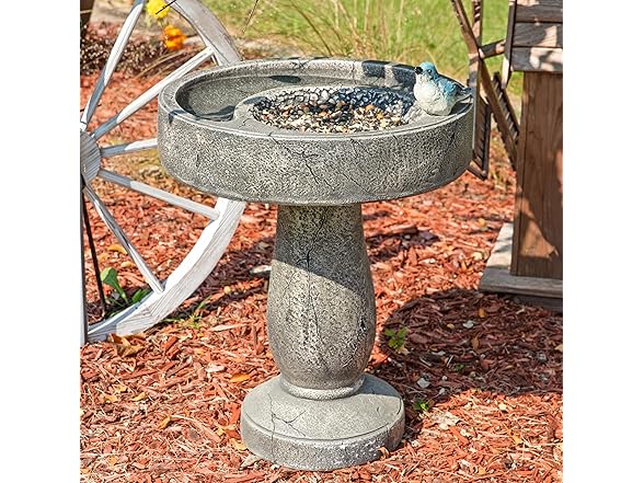 Sunnydaze Resin Bird Bath with Feeder Compartment 27"