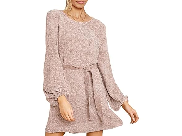 Women's Crew Neck Mini Dress Pink XL