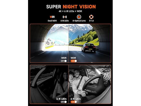 160°+185° Ultra Wide Angle 4K Dash Cam