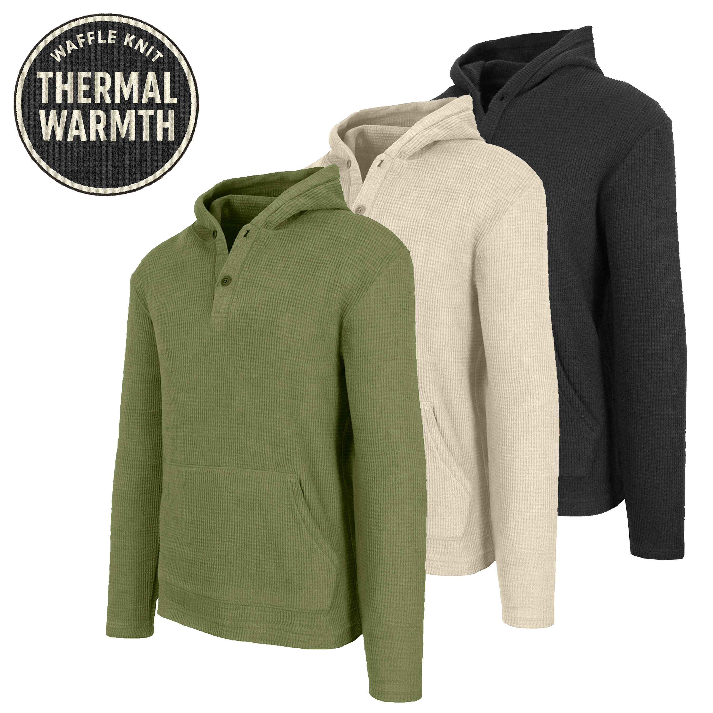 3Pk Mens Waffle-Knit Thermal Henley Pullover - Gallery 9