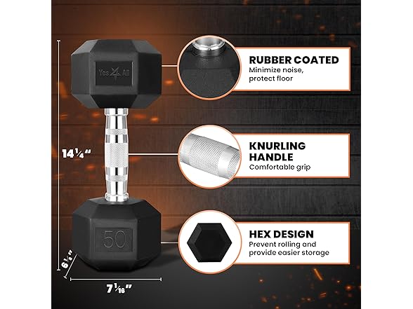 Cast Iron Chrome Hex Dumbbell 50 lbs Single