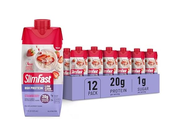 12CT SlimFast Protein Shake, Strawberry- 20g Protein