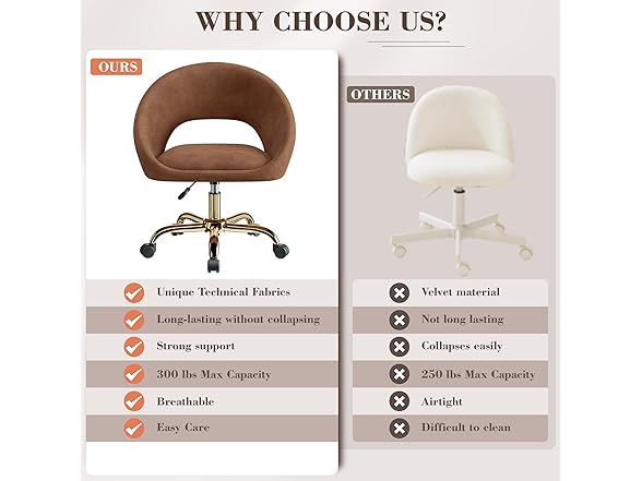 BestEra Vanity Chair with Wheels, Modern Makeup Vanity Chairs with Back Adjustable Height, Comfy Cute Home Office Desk Chairs for Bedroom, Living Room (Upgraded-Brown) (Open Box)