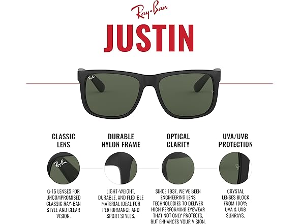 Ray-Ban RB4165 601/8G 55MM Rubber Black/Dark Grey Square Sunglasses for Men for Women (Open Box)