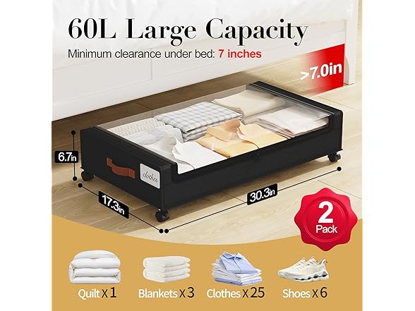 Black Under the Bed Storage 2 Pack