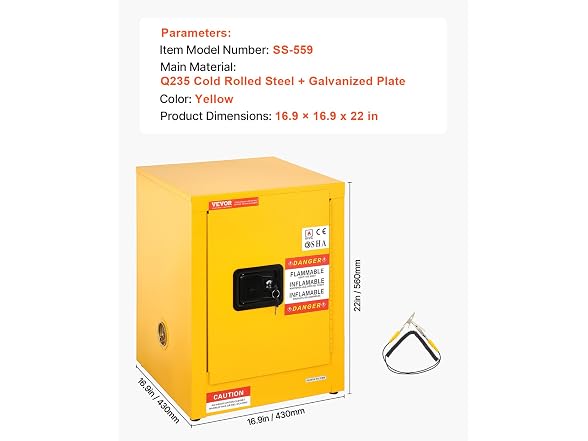 Flammable Safety Cabinet, 12 Gal, Cold-Rolled