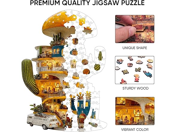 Ixfyloop Wooden Puzzles for Adults, Cactus World