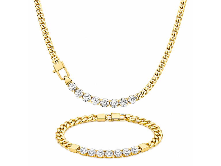 18K Gold Plated Cuban CZ Jewelry Set