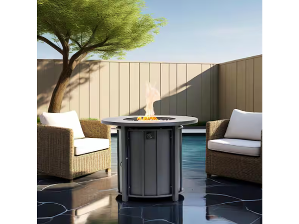 Black 30" Wood-Grain Propane Fire Table