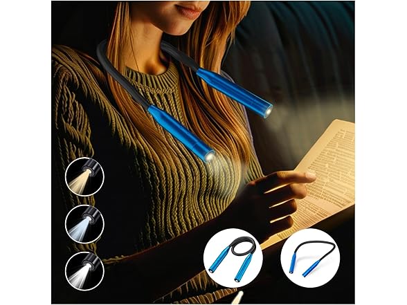 2 Pk Neck Book Lights, 3 Colors & 3 Brightness Levels