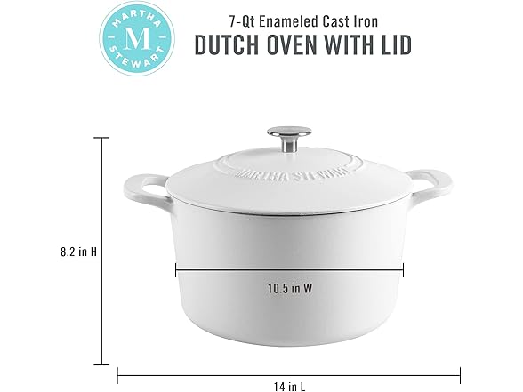 MARTHA STEWART 7QT Cast Iron Dutch Oven