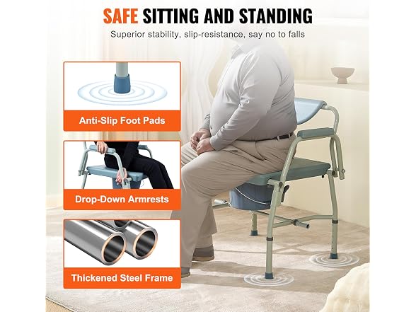 Commode Chair, Bedside Commode with Drop-Down