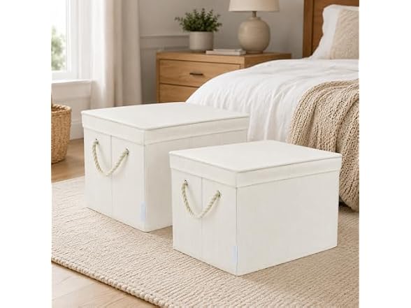 Suptinwear 2 Pack Large Storage Bins with Lids Ivory