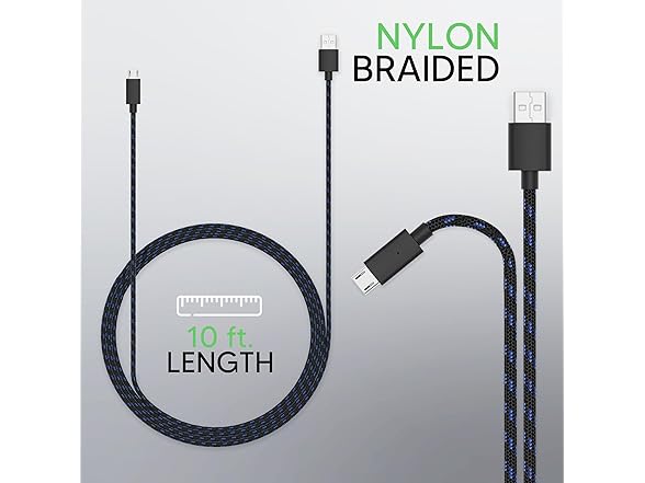 (2 Pack) Talkworks 10ft Nylon Charger Cord