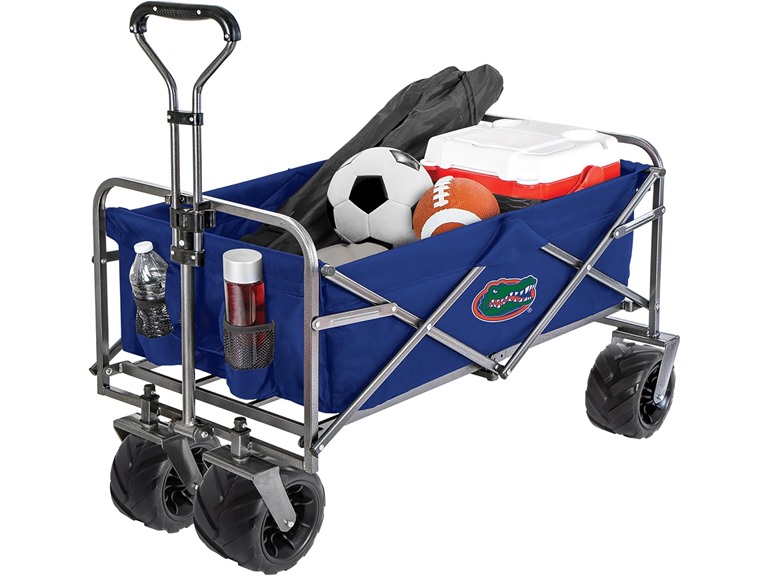 Smart Design Collegiate Heavy-Duty Utility Collapsible Sports Wagon – Heavy Duty Wheels Beach Cart - 20.15 x 35.5 x 22.5 inch - University of Florida - Blue & Orange Colors - [Gators]
