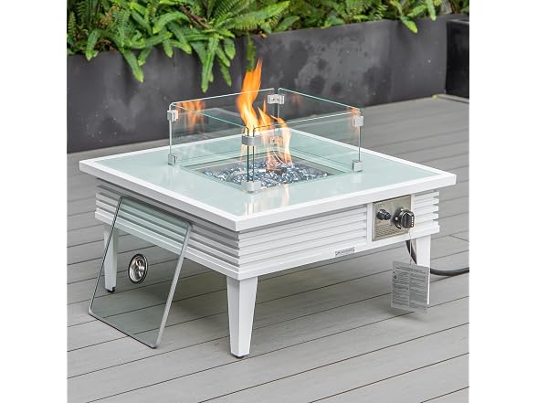 LeisureMod Walbrooke Modern Outdoor Square Fire Pit Table White