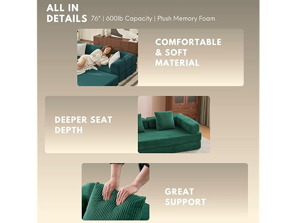 Alpen 77" Futon Sofa, Floor Foldable Sofa Couch