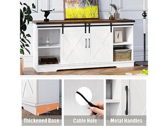 IDEALHOUSE 65" Farmhouse TV Stand, White - Gallery 6