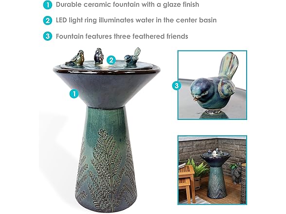 Sunnydaze Gathering Birds 28" Ceramic Fountain