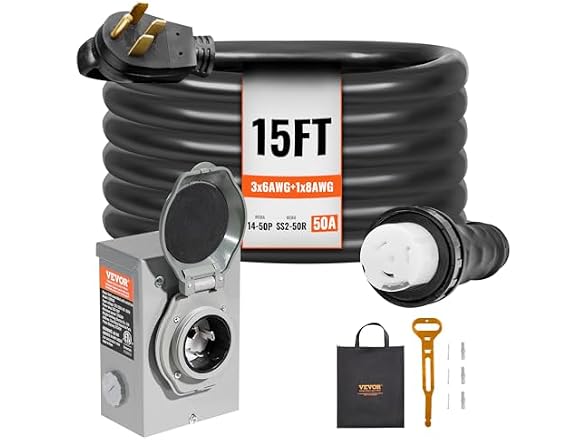 50 Amp Generator Cord and Power Inlet Box Kit