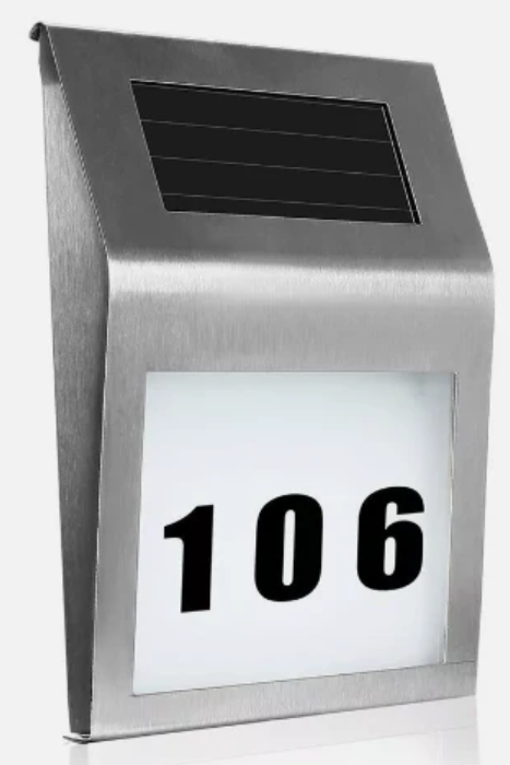 Solar LED Address Sign, Stainless Steel - Gallery 24