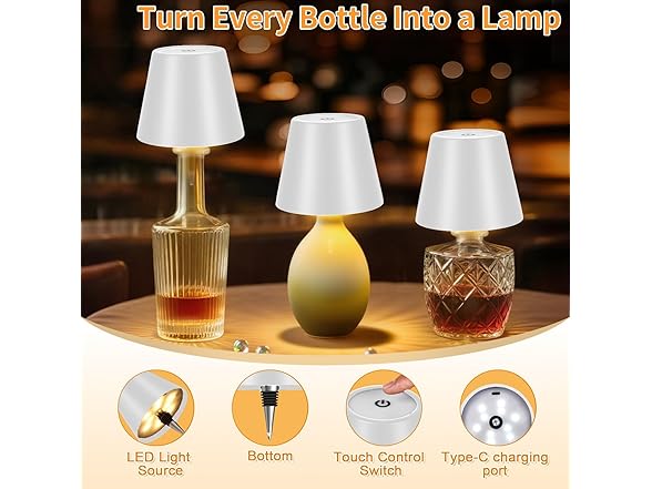 White Shade Wireless Bottle Lamp