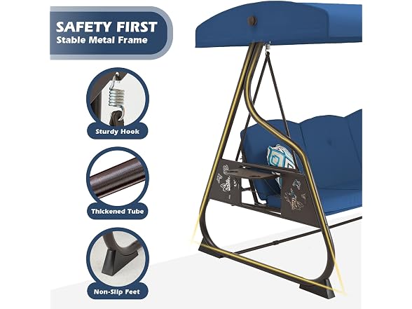 ZZW 3-Seat Patio Porch Swing 800LBS Outdoor Swing with Stand