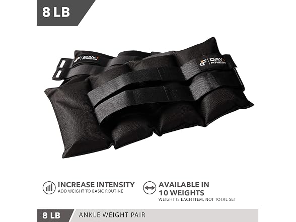 Day 1 Fitness Ankle Weights, 8 lbs, Set of 2