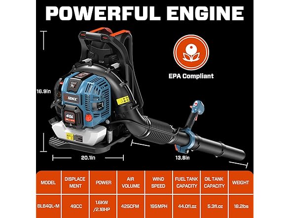 Leaf Blower Backpack 49cc Gas