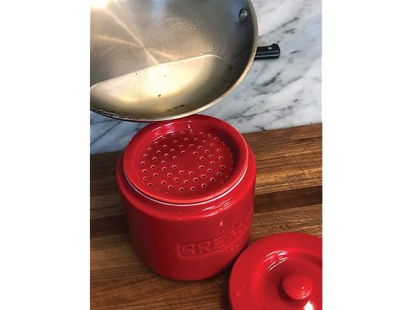 Fox Run Porcelain Bacon Grease Container with Strainer