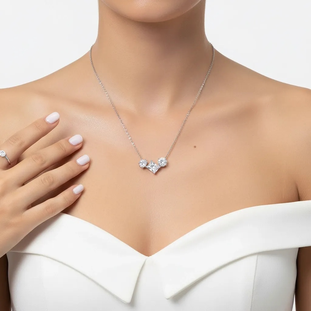 Moissanite Diamond Trio Necklace - Gallery 7