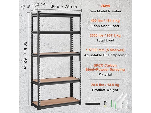 Storage Shelving Unit, 5-Tier Adjustable x60
