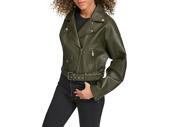 Levis Womens Faux Leather Cropped Moto Jacket