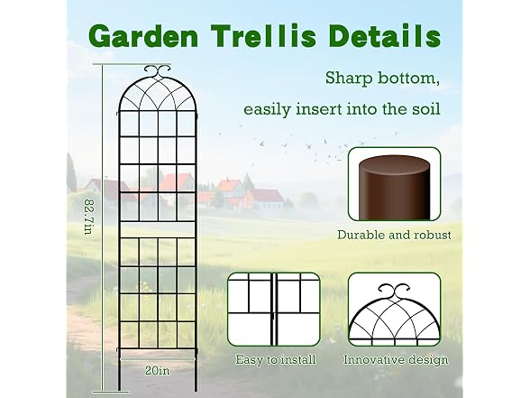 LZRS 83x20in Rustic Iron Arch Garden Trellis