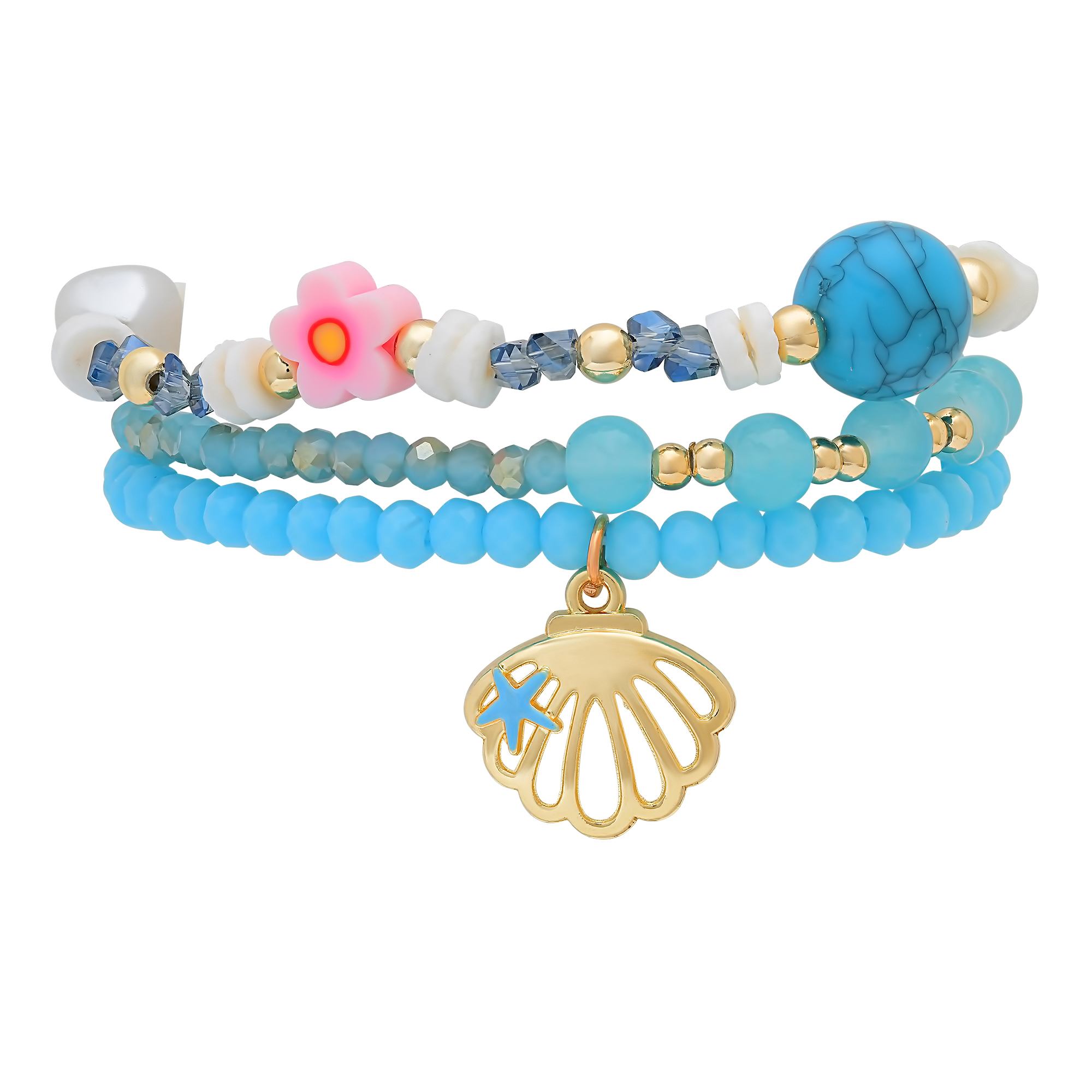 Stretch Beaded Bracelet Stack with Seashell Charm - Gallery 4