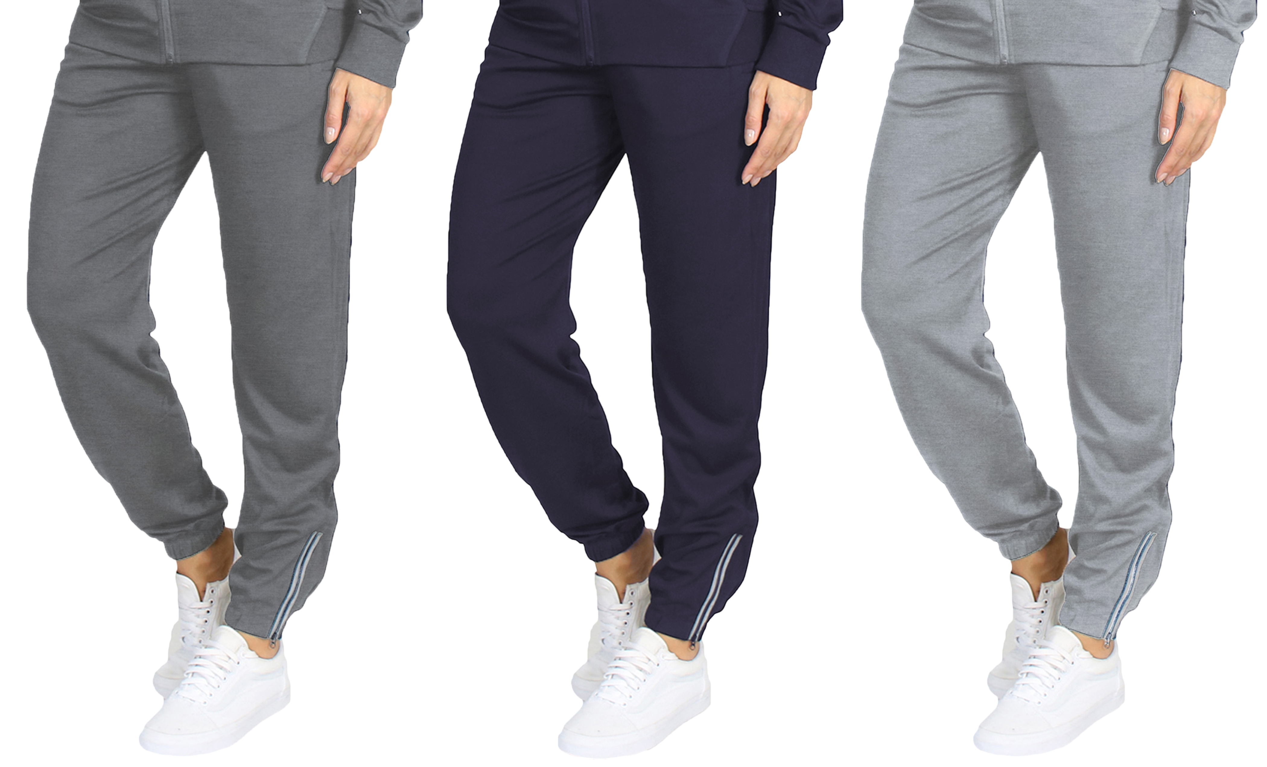 3Pk Womens Track Pants w-Ankle Zippers - Gallery 11