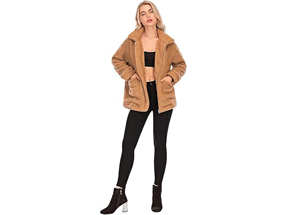 YYW Women (XL) Jackets Casual Fleece Fuzzy Coat