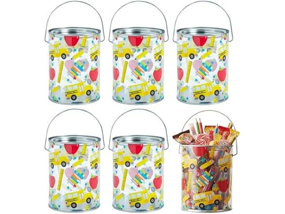 Back to School Metal Paint Bucket Favor Containers