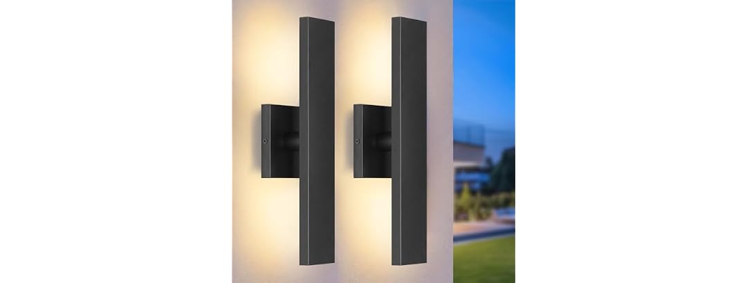 2-Pack 15.7" Outdoor Wall Lights, Modern Black Exterior Sconces