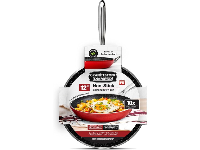 1, 2 or 3-Pack Granitestone 12" Red Fry Pan