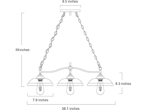 3-Light Kitchen Island Chandelier Black