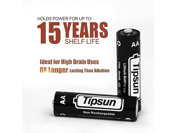(12 PACK) Tipsun AA 2900mAh Lithium Batteries